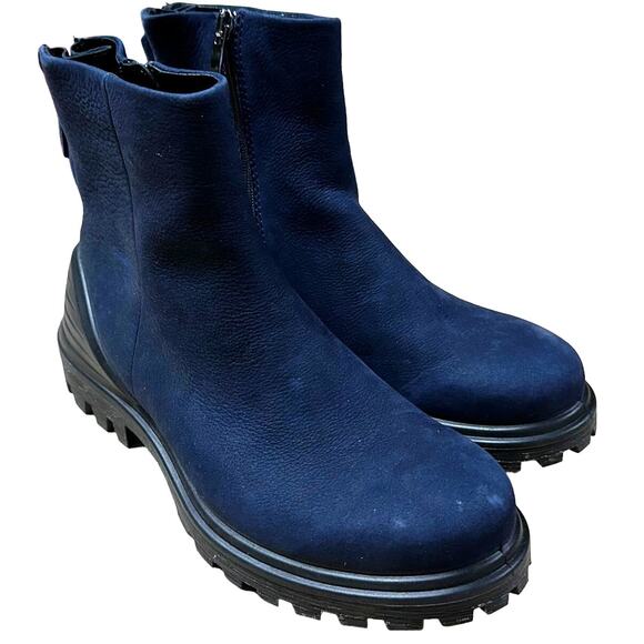 Ecco NWOB TredTray Waterproof Blue Suede Ankle Boot Size 6 Back Zip Rubber Sole - Picture 1 of 10